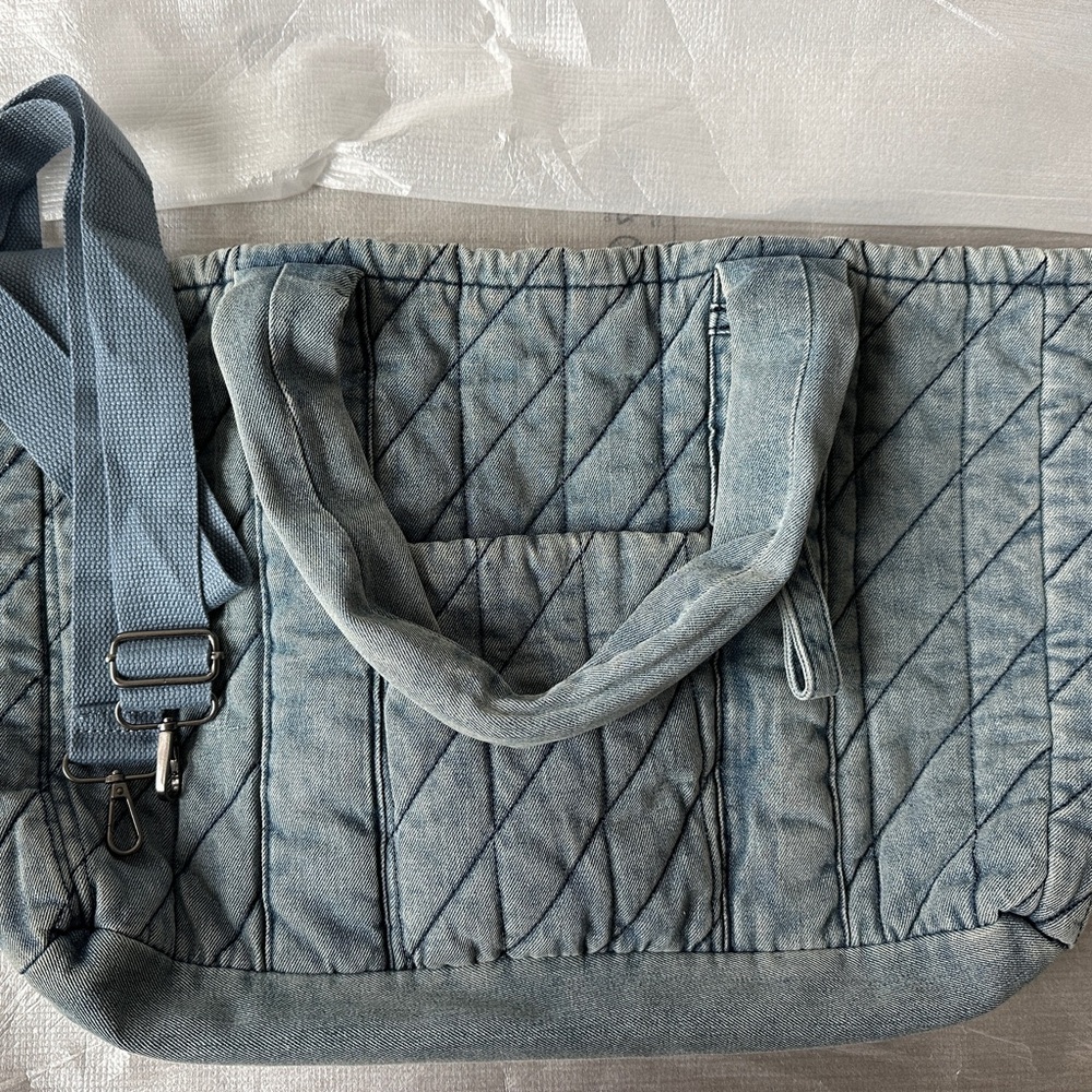 Quilted Denim Tote Bag with Strap